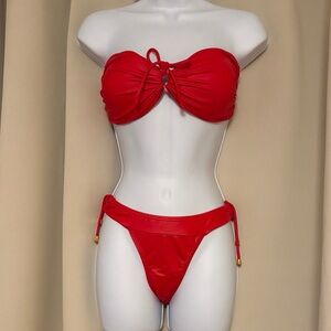 Liquido Red Strapless Bandeau Bikini Set M